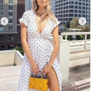 Crepe de Chine Polka Dot White Wrap Maxi Dress